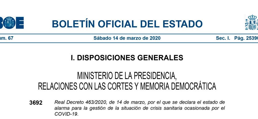 Real Decreto que regula el estado de alarma en España por el COVID-19