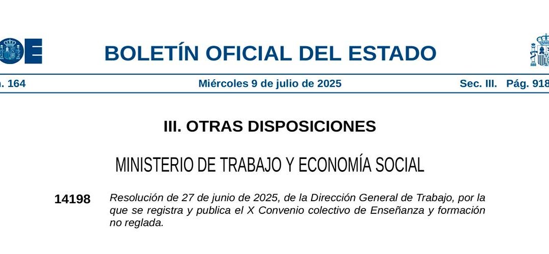 Publicado en el BOE el X Convenio Colectivo de Enseñanza y Formación No Reglada
