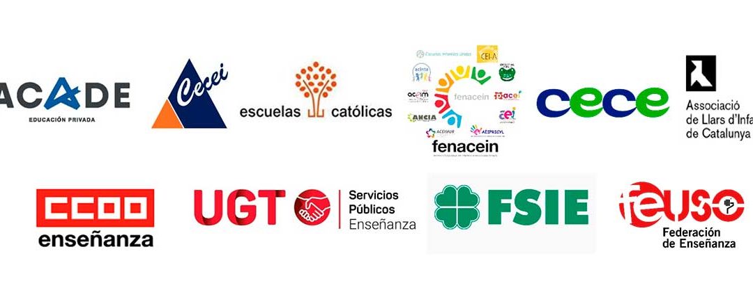 Las organizaciones patronales ACADE, CECEI, ESCUELAS CATÓLICAS (a través de su patronal EyG), FENACEIN, CECE y ALIC y las sindicales FECCOO, UGT Servicios Públicos, FSIE y FEUSO representativas del sector de la educación infantil privada